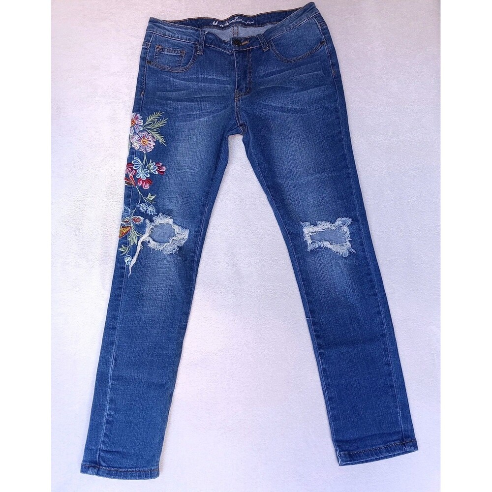 Machine Nouvelle Mode Skinny Women US Size 30 Italy 44 Ripped Floral Blue Jeans